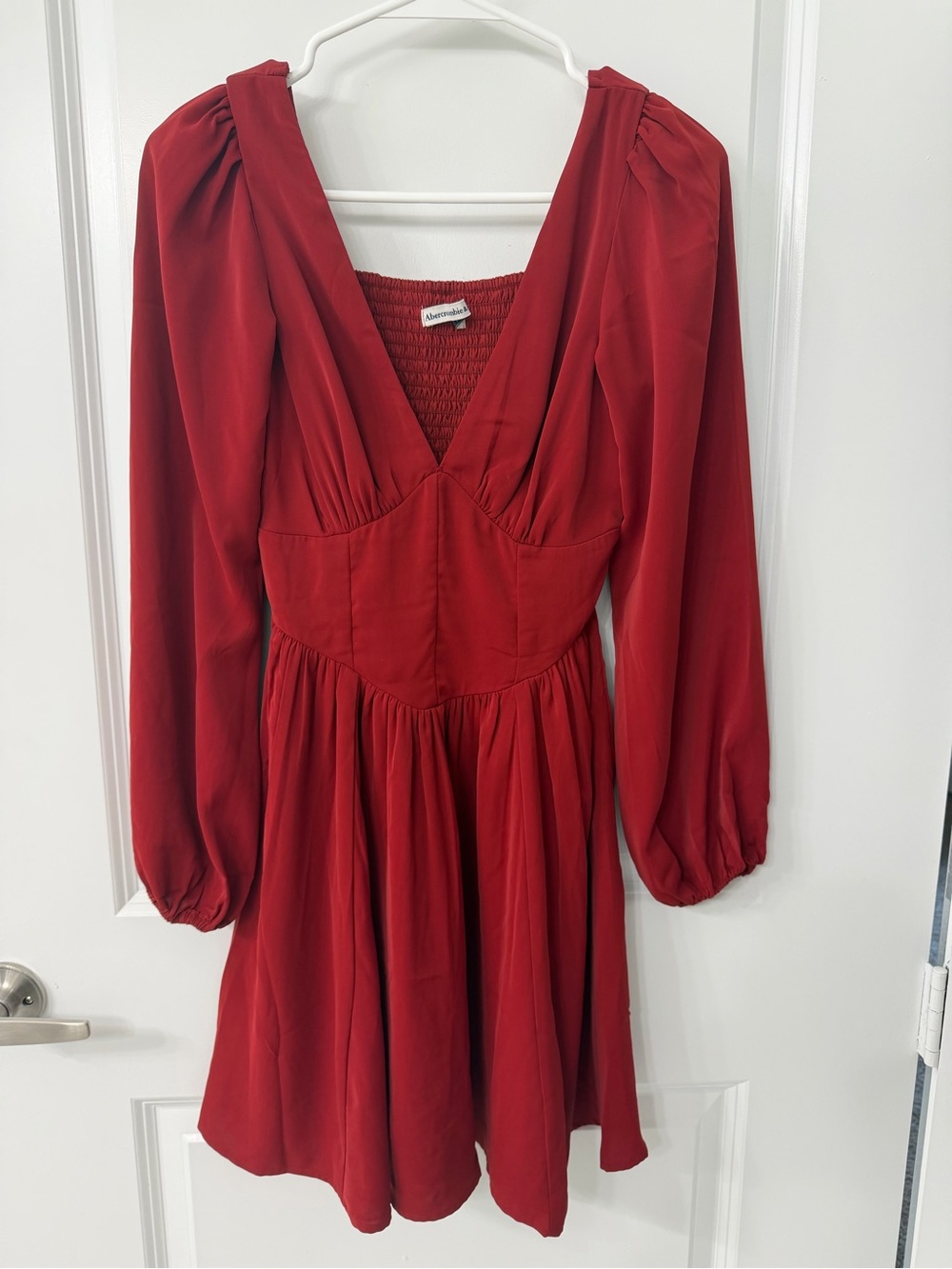 Abercrombie & Fitch Crimson Long-Sleeve V-Neck Mini Dress